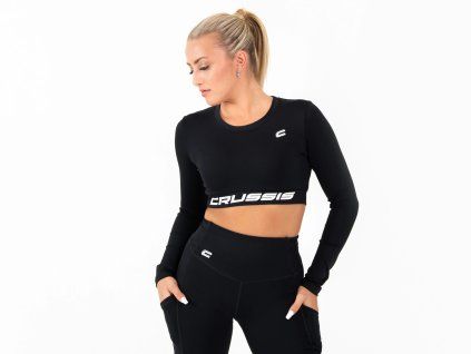 Crussis Crop Top dámsky dlhý rukáv čierna farba (Veľkosť XS)
