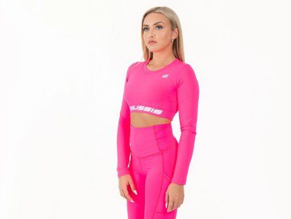 Crussis Crop Top dámsky dlhý rukáv reflexná ružová farba (Veľkosť XS)